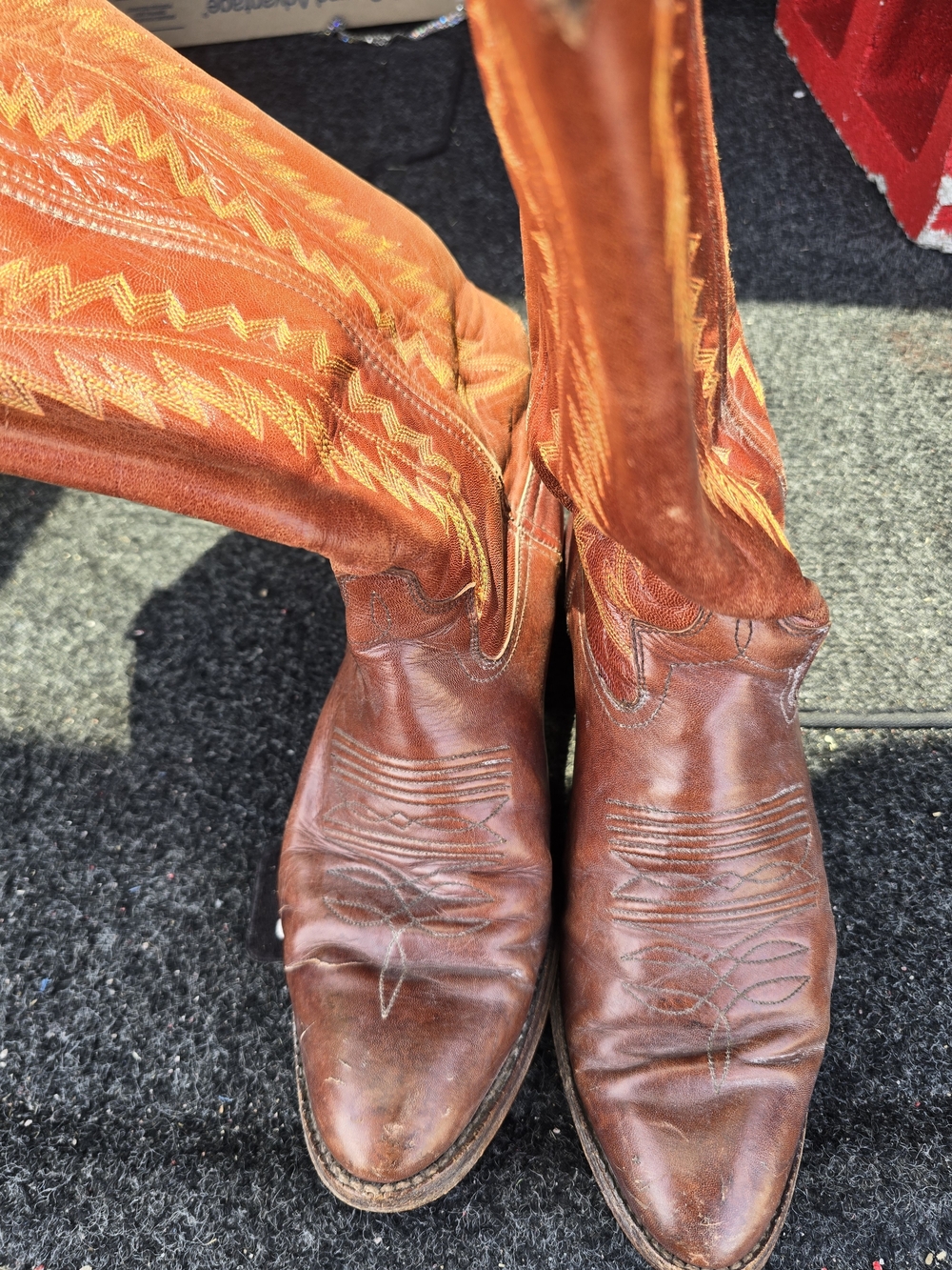 Morgan & Co. Brown Leather Cowboy Boots with‎ Orange Shaft Stitching